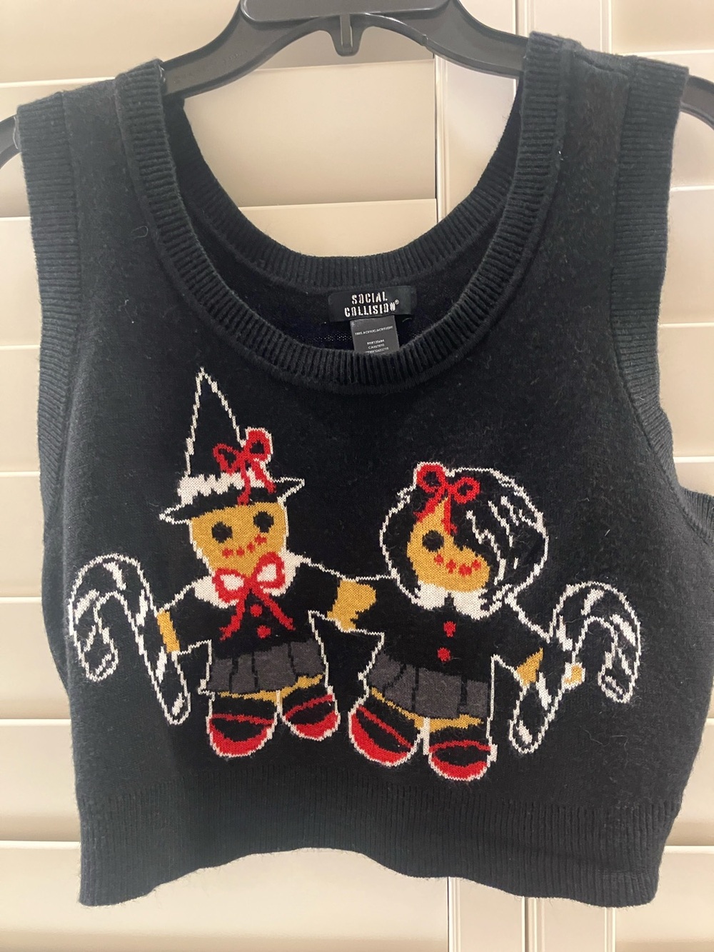 Black Holiday Sweater Vest with Candy Cane Characters
